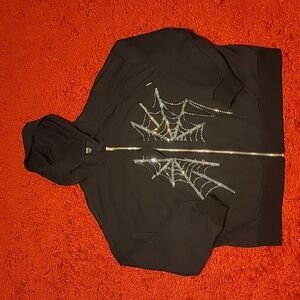 **BARELY WORN** Black rhinestone spiderweb shein zip up womens size medium